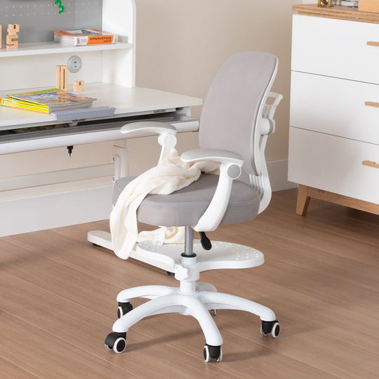 Kinderbürostuhl Smart Grow 2D- Ergonomischer Drehstuhl - Höhenverstellbar - Weiß / Grau