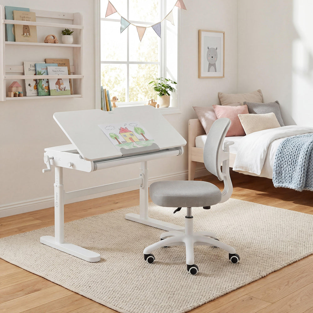 Sedia da ufficio per bambini Smart Grow 2D - sedia ergonomica girevole - regolabile in altezza - bianco / grigio