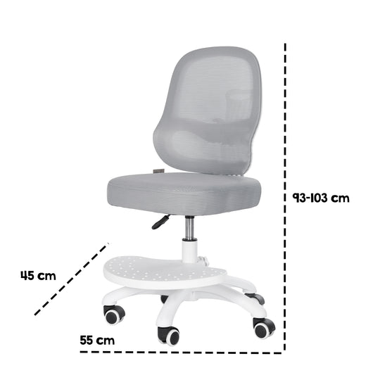 Kinderbürostuhl Smart Grow 3D - Ergonomischer Drehstuhl - Höhenverstellbar - Weiß / Grau