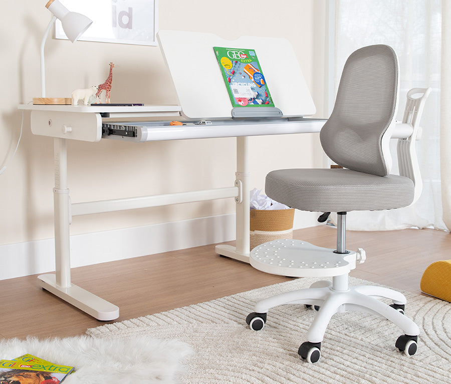 Kinderbürostuhl Smart Grow 3D - Ergonomischer Drehstuhl - Höhenverstellbar - Weiß / Grau