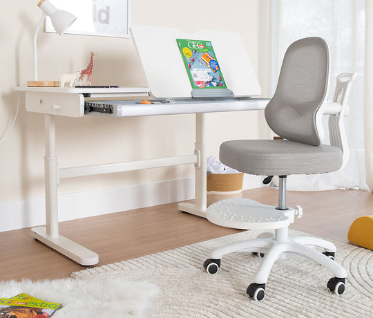 Kinderbürostuhl Smart Grow 3D - Ergonomischer Drehstuhl - Höhenverstellbar - Weiß / Grau