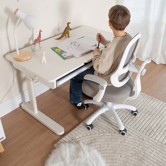 Kinderbürostuhl Smart Grow 3D - Ergonomischer Drehstuhl - Höhenverstellbar - Weiß / Grau