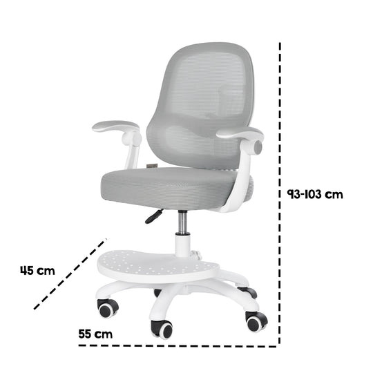 Kinderbürostuhl Smart Grow 3D - Ergonomischer Drehstuhl - Höhenverstellbar - Weiß / Grau
