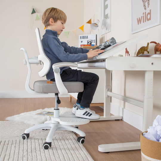 Kinderbürostuhl Smart Grow 3D - Ergonomischer Drehstuhl - Höhenverstellbar - Weiß / Grau