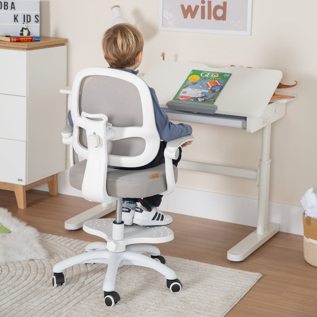 Kinderbürostuhl Smart Grow 3D - Ergonomischer Drehstuhl - Höhenverstellbar - Weiß / Grau
