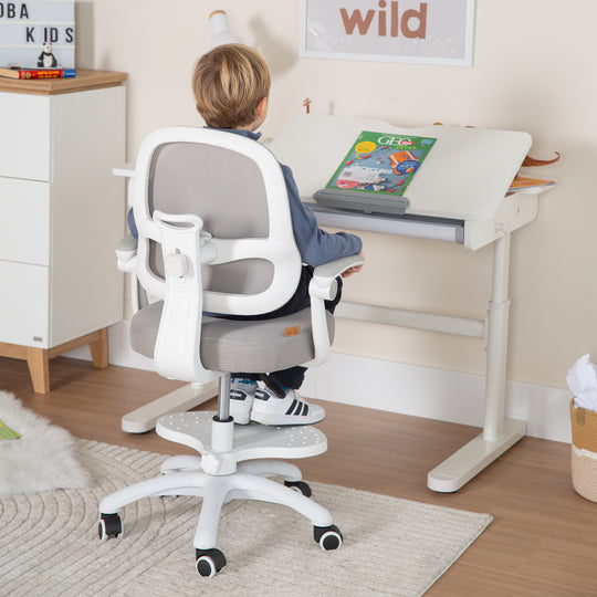 Kinderbürostuhl Smart Grow 3D - Ergonomischer Drehstuhl - Höhenverstellbar - Weiß / Grau