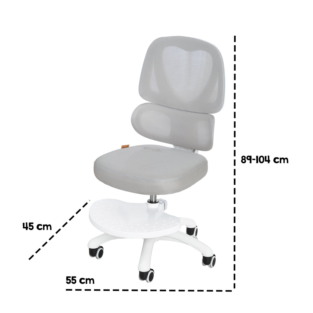 Kinderbürostuhl Smart Grow Premium - Ergonomischer Drehstuhl - Höhenverstellbar - Weiß / Grau