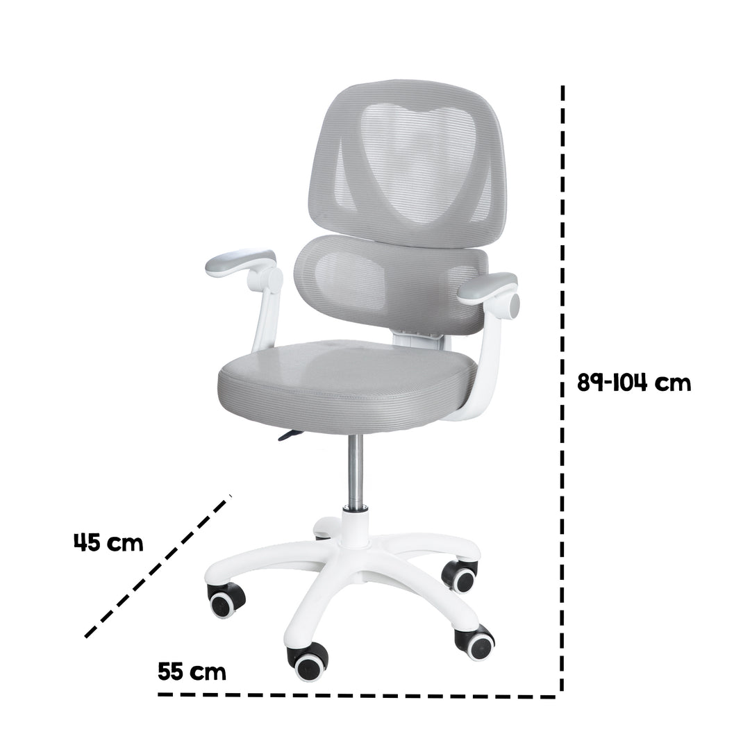 Kinderbürostuhl Smart Grow Premium - Ergonomischer Drehstuhl - Höhenverstellbar - Weiß / Grau