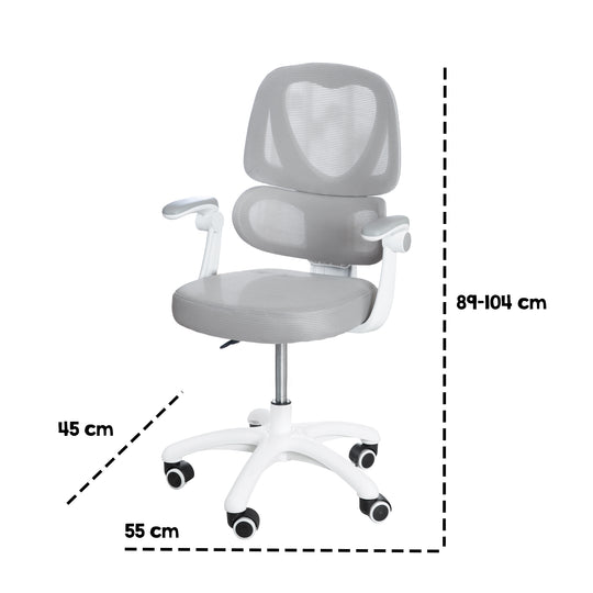 Kinderbürostuhl Smart Grow Premium - Ergonomischer Drehstuhl - Höhenverstellbar - Weiß / Grau