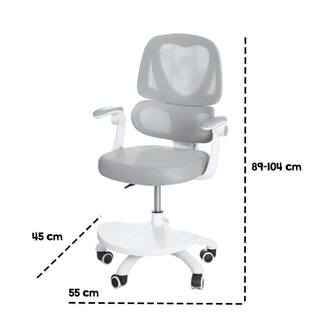 Kinderbürostuhl Smart Grow Premium - Ergonomischer Drehstuhl - Höhenverstellbar - Weiß / Grau