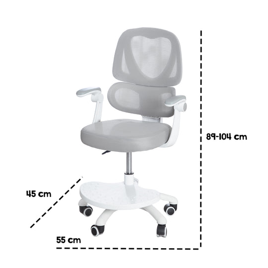 Kinderbürostuhl Smart Grow Premium - Ergonomischer Drehstuhl - Höhenverstellbar - Weiß / Grau