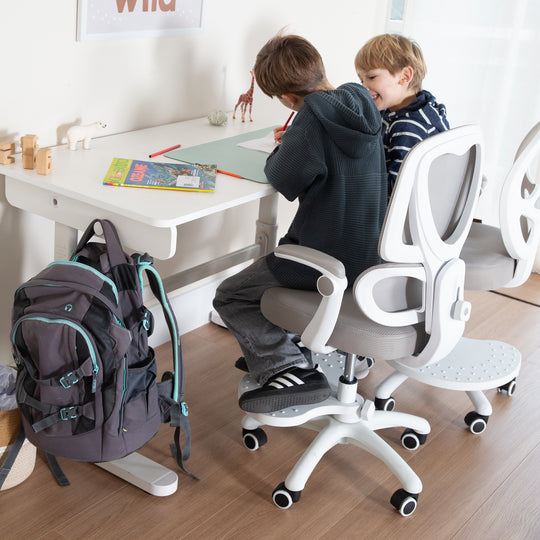 Kinderbürostuhl Smart Grow Premium - Ergonomischer Drehstuhl - Höhenverstellbar - Weiß / Grau