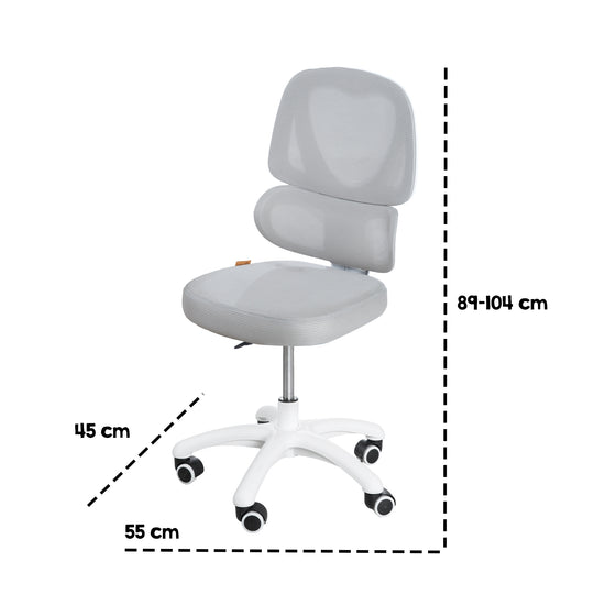 Kinderbürostuhl Smart Grow Premium - Ergonomischer Drehstuhl - Höhenverstellbar - Weiß / Grau