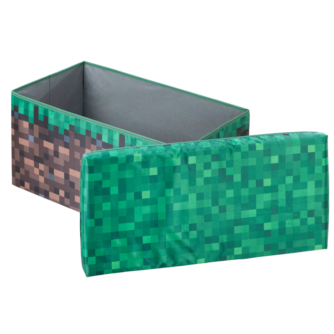 Boîte de rangement et siège 'Minecraft' - grand bloc d'herbe - toile