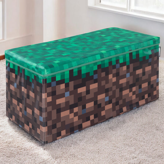 Boîte de rangement et siège 'Minecraft' - grand bloc d'herbe - toile
