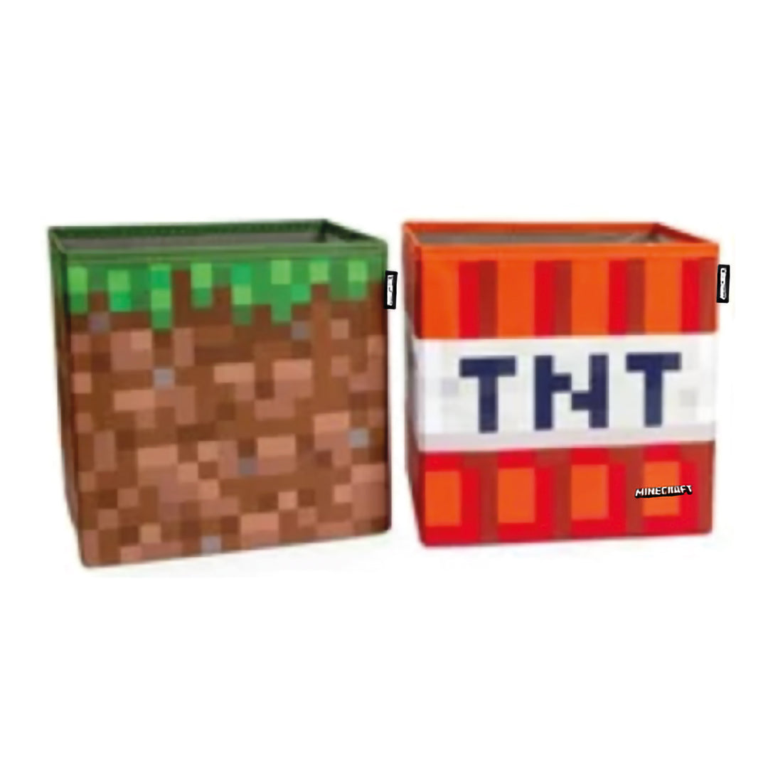 Boîtes en tissu 'Minecraft' set de 2 - bloc d'herbe pliable et TNT - toile