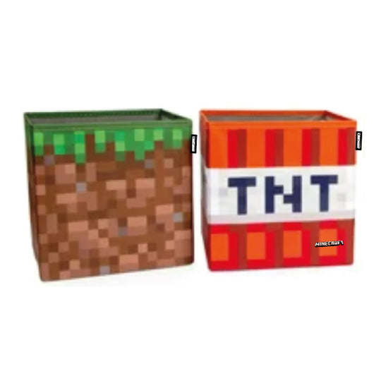 Boîtes en tissu 'Minecraft' set de 2 - bloc d'herbe pliable et TNT - toile