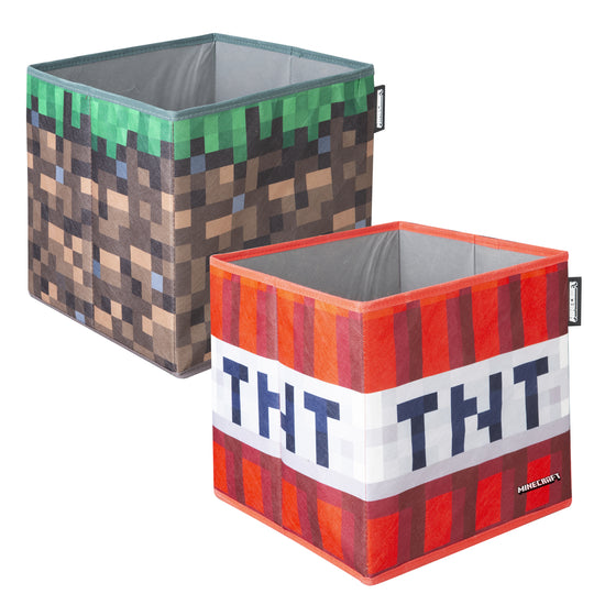 Boîtes en tissu 'Minecraft' set de 2 - bloc d'herbe pliable et TNT - toile