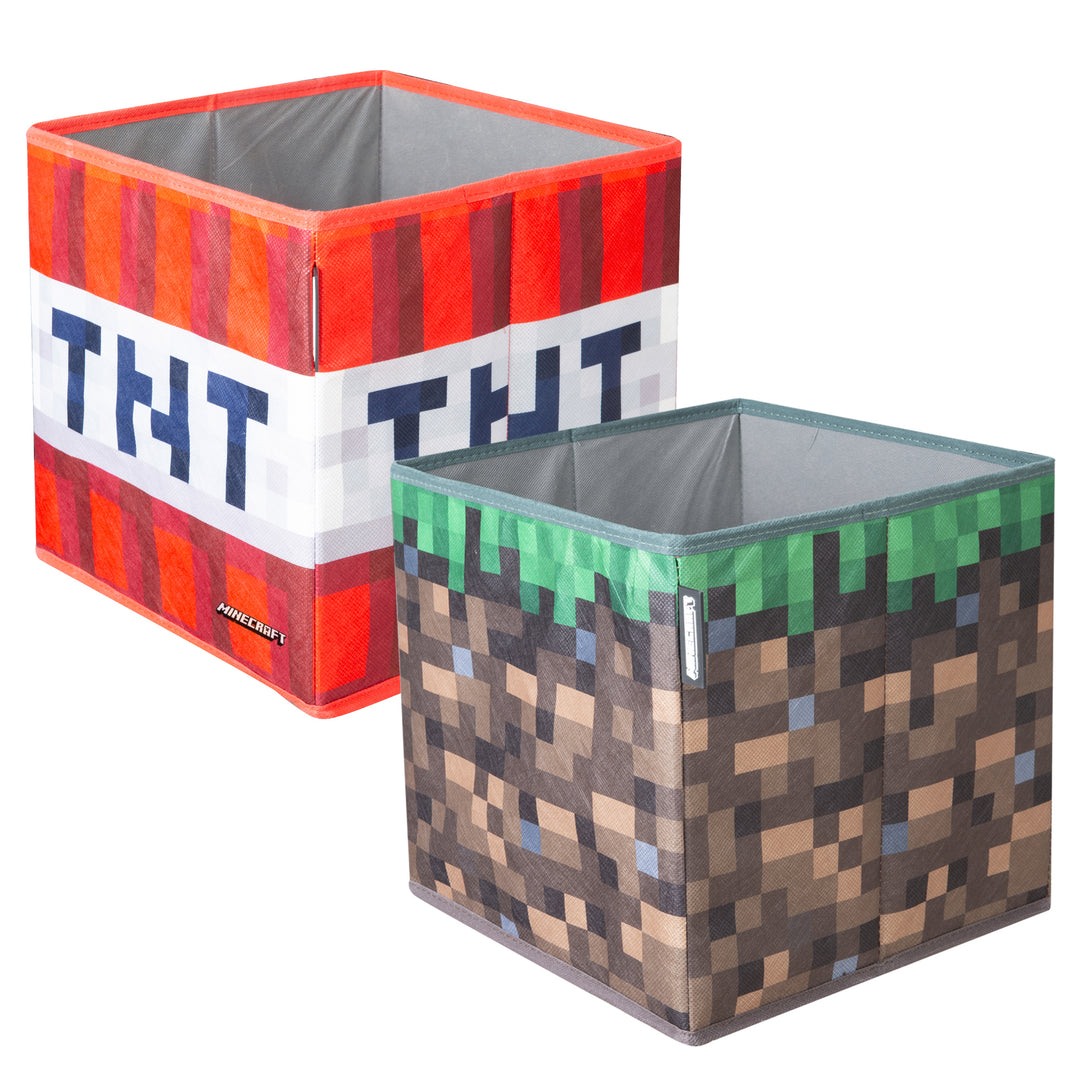 Boîtes en tissu 'Minecraft' set de 2 - bloc d'herbe pliable et TNT - toile