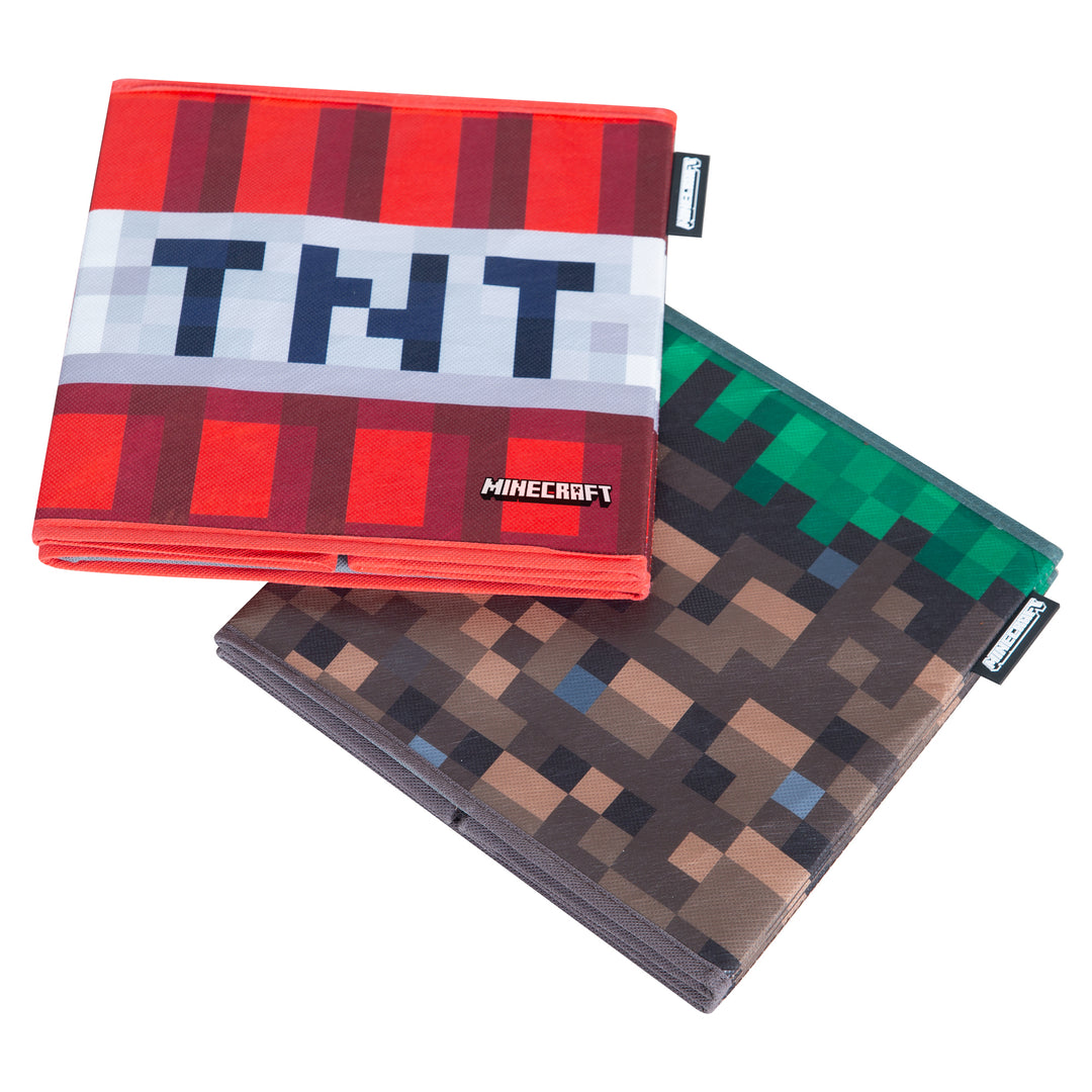 Boîtes en tissu 'Minecraft' set de 2 - bloc d'herbe pliable et TNT - toile