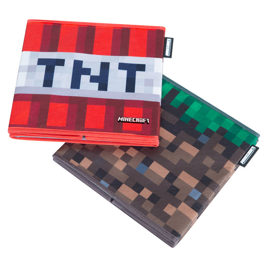 Boîtes en tissu 'Minecraft' set de 2 - bloc d'herbe pliable et TNT - toile