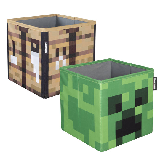 Boîtes en tissu set de 2 'Minecraft' - pliables - Creeper et boîte en bois