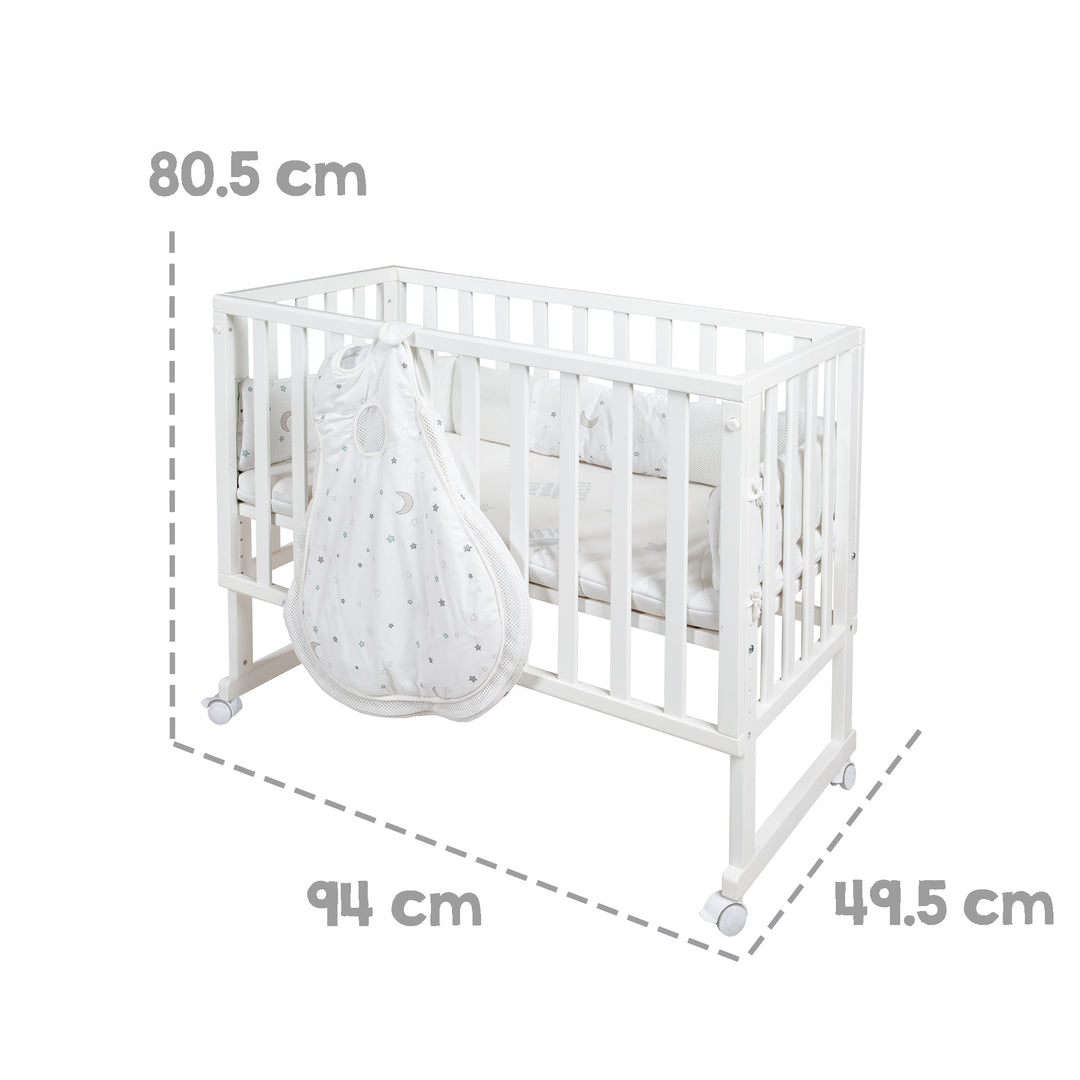 Cradle 'safe asleep®' 3-in-1, 'Star Magic', Co-Sleeping Bed White, Baby Bed & Bench, Including Accessories