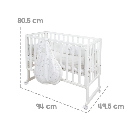 Cradle 'safe asleep®' 3-in-1, 'Star Magic', Co-Sleeping Bed White, Baby Bed & Bench, Including Accessories