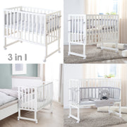 Stume et lit latéral 'Roba Style' 3 en 1 avec barrière, blanc en bois, y compris matelas et nid