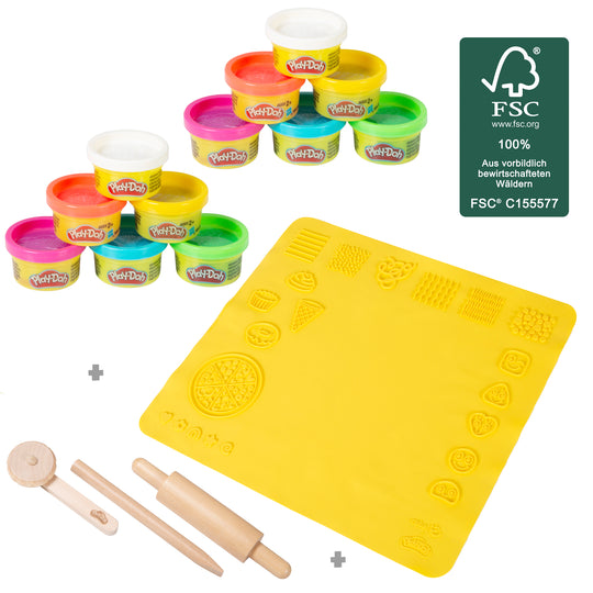 roba x Play-Doh Set - 3D Creative Mat with 12 Modelling Tins & Wooden Tools