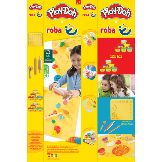 roba x Play-Doh Set - 3D Creative Mat with 12 Modelling Tins & Wooden Tools