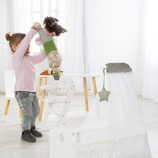 Chaise haute pour poupées 'Stella', chaise en bois blanc pour poupée de bébé