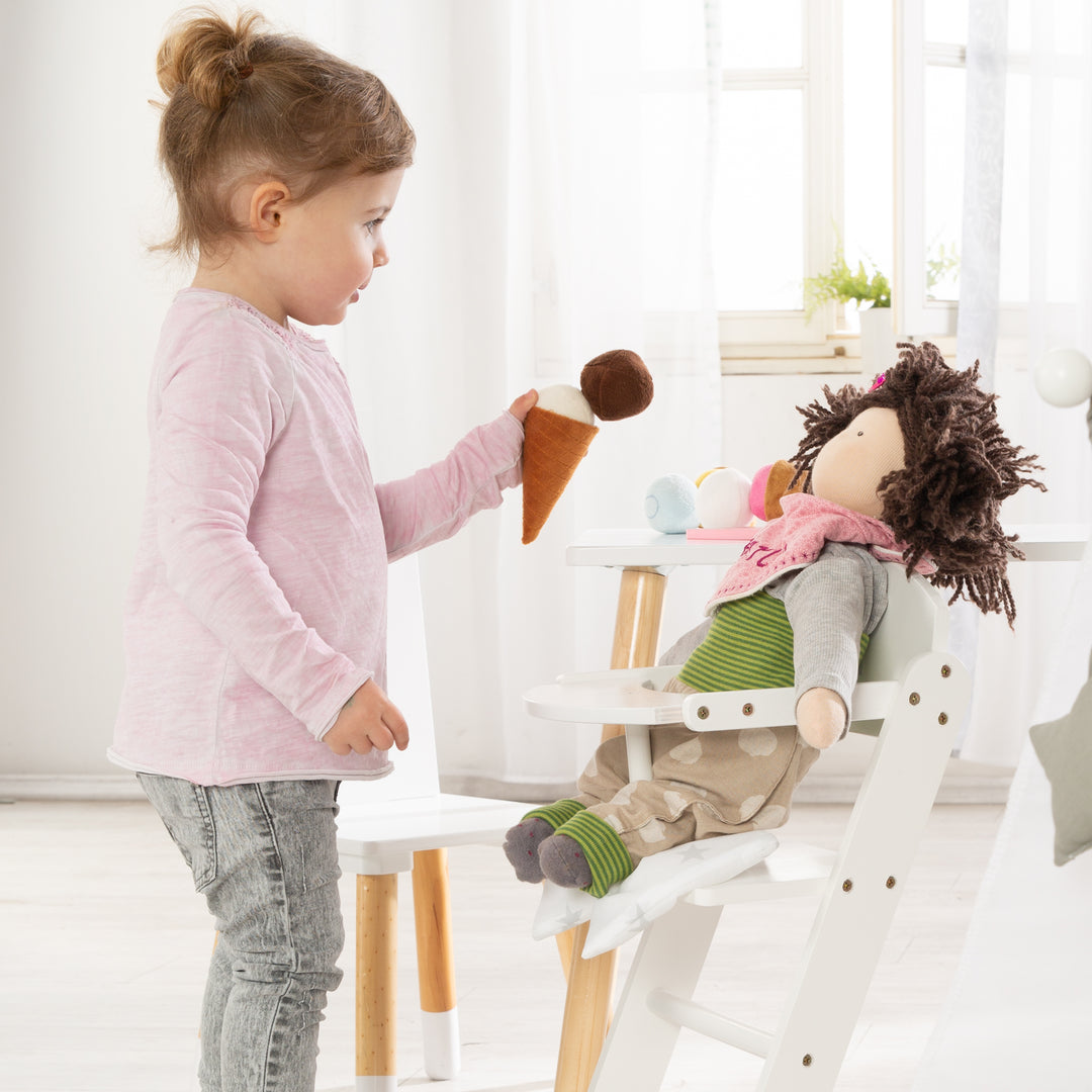 Chaise haute pour poupées 'Stella', chaise en bois blanc pour poupée de bébé