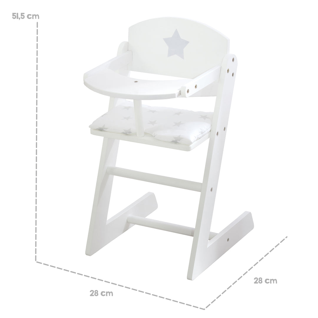 Chaise haute pour poupées 'Stella', chaise en bois blanc pour poupée de bébé