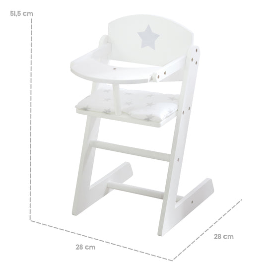 Chaise haute pour poupées 'Stella', chaise en bois blanc pour poupée de bébé