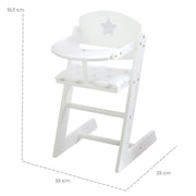 Chaise haute pour poupées "Stella", chaise en bois blanc pour poupée de bébé