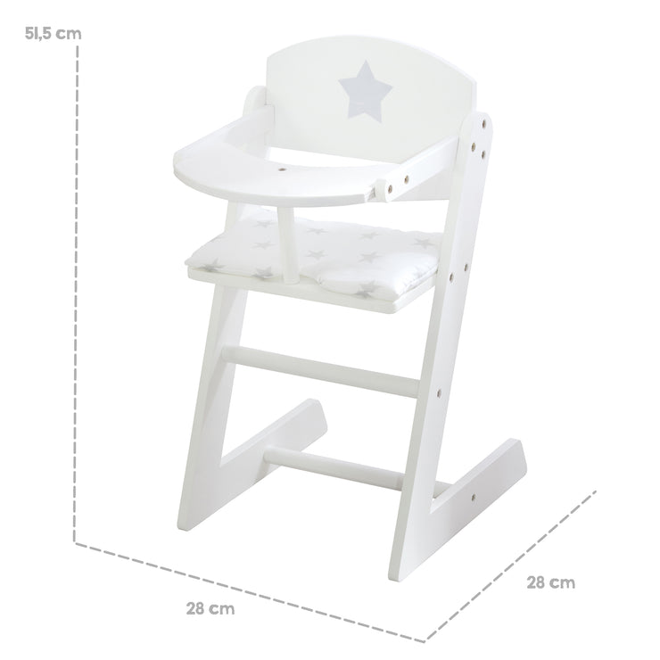 Chaise haute pour poupées "Stella", chaise en bois blanc pour poupée de bébé