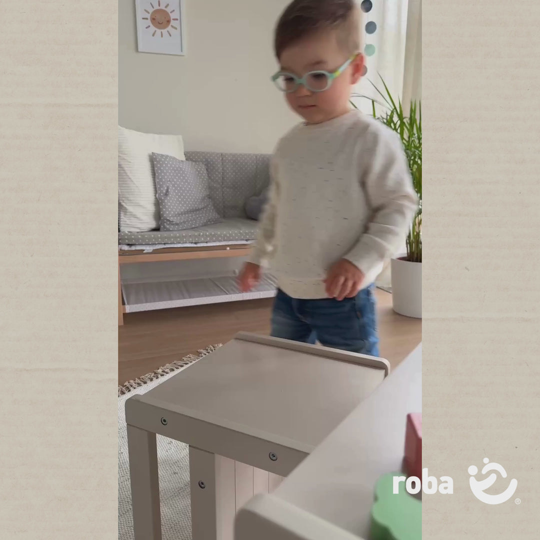 Sgabello per bambini in stile rustico - 3 altezze di seduta - legno beige / cashmere