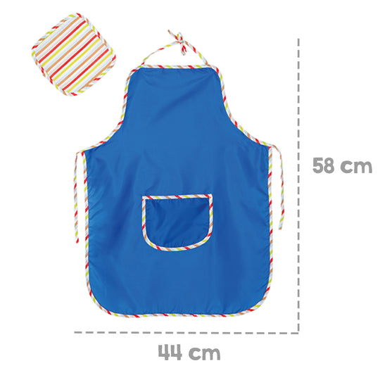 Painting Apron with Cloth, Children's Apron for Painting and Crafting, Blue with Multi-Colored Cloth