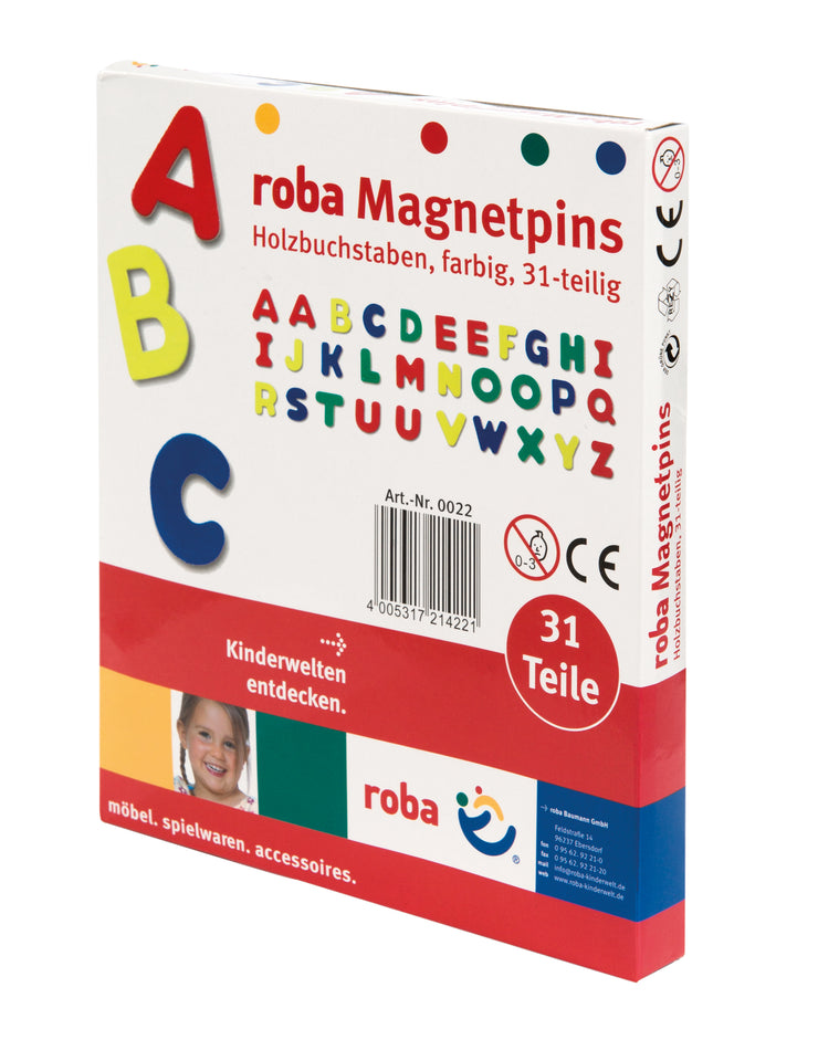 Magnetbuchstaben, ABC Set 31 tlg, Magnetpins aus Holz, Schul-Spielzeug für Kinder