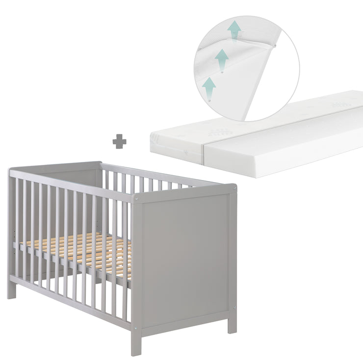 Baby- & Beistellbett 2in1 'Hamburg' 60x120 cm, taupe, verstellbar, inkl. 5 Schlupfsprossen