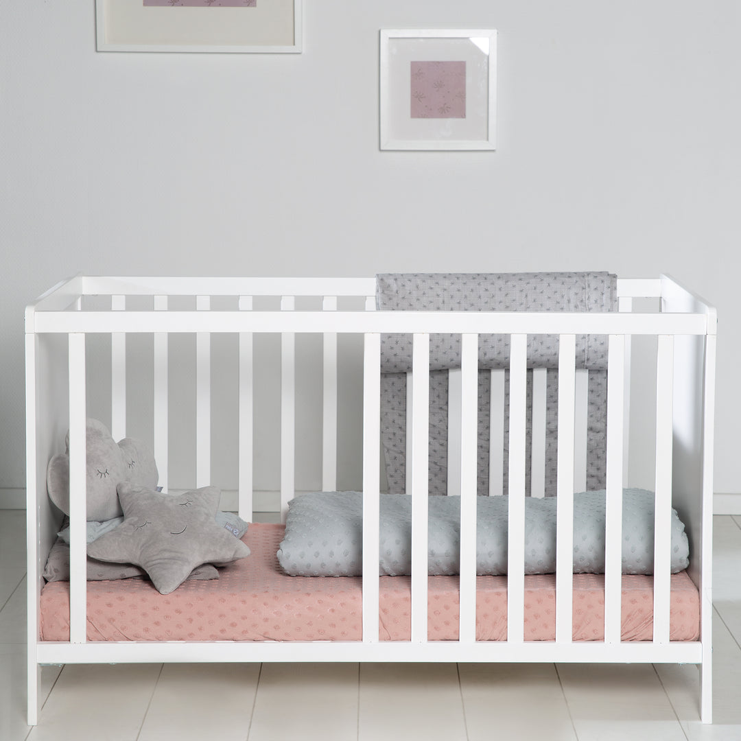 Cuna de colecho, 60 x 120 cm, blanca, ajustable, 5 barrotes removibles, incluye somier y colchón