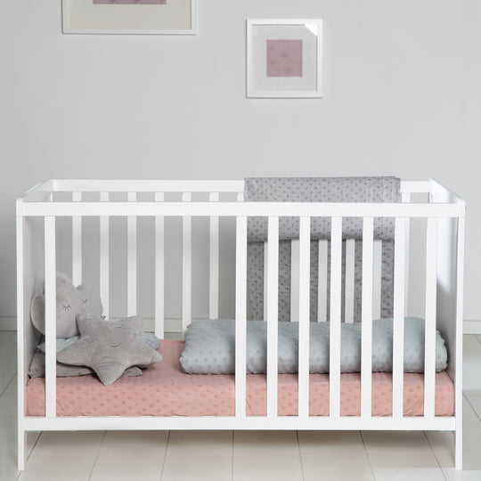 Cuna de colecho, 60 x 120 cm, blanca, ajustable, 5 barrotes removibles, incluye somier y colchón