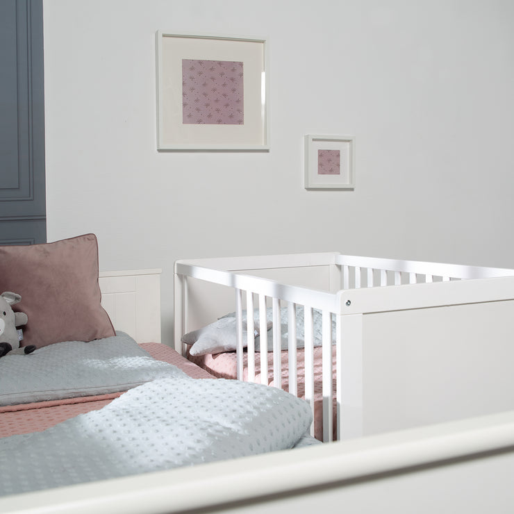 Co-Sleeper 60 x 120 cm, white, adjustable, 5 slip bars, incl. Slatted frame & mattress