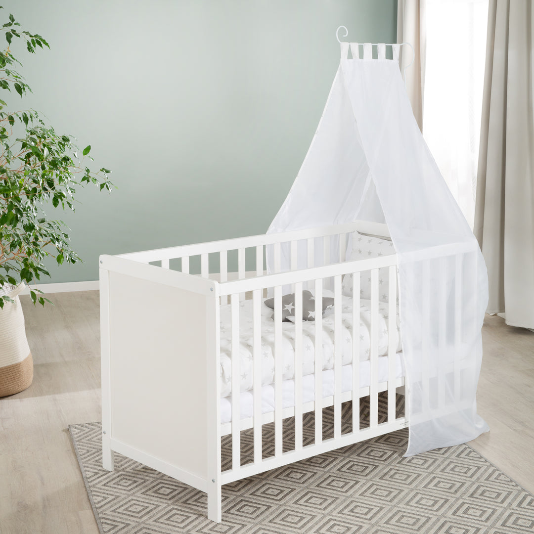 Letto multifunzione con funzione di attacco 60 x 120 cm, bianco, compresa l'attrezzatura da letto