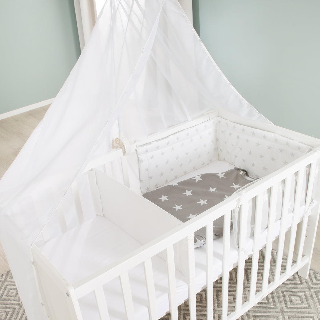 Letto multifunzione con funzione di attacco 60 x 120 cm, bianco, compresa l'attrezzatura da letto