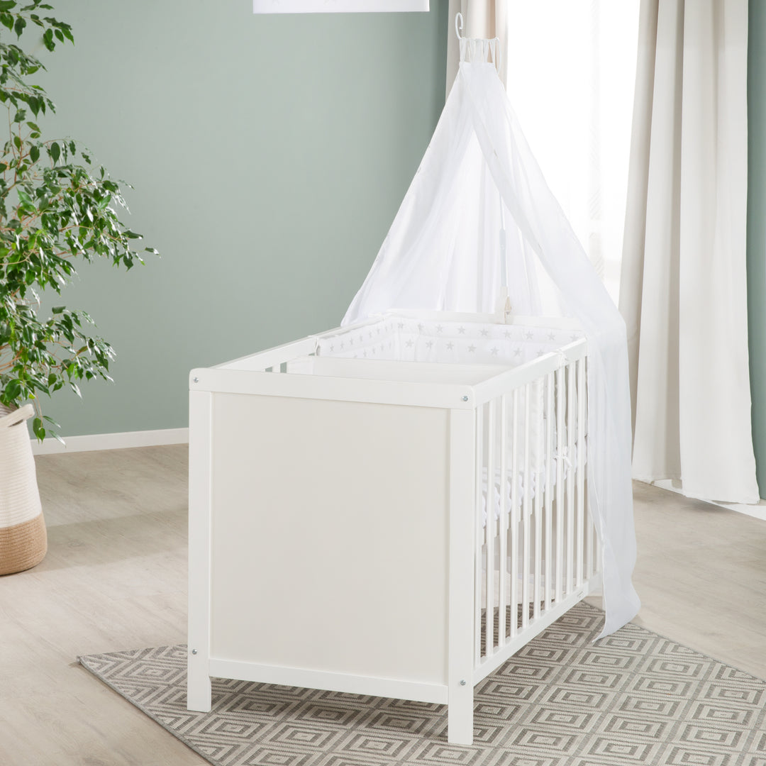Letto multifunzione con funzione di attacco 60 x 120 cm, bianco, compresa l'attrezzatura da letto