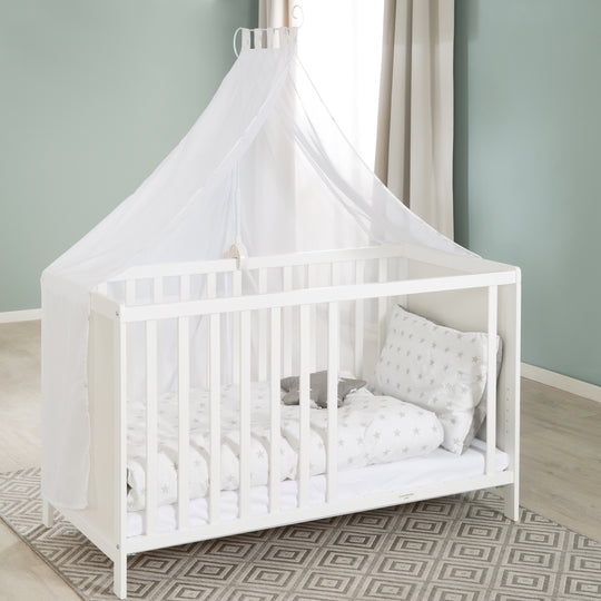 Letto multifunzione con funzione di attacco 60 x 120 cm, bianco, compresa l'attrezzatura da letto