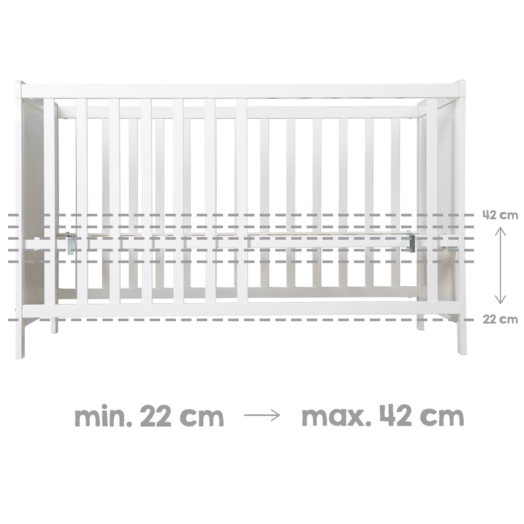 Letto multifunzione con funzione di attacco 60 x 120 cm, bianco, compresa l'attrezzatura da letto