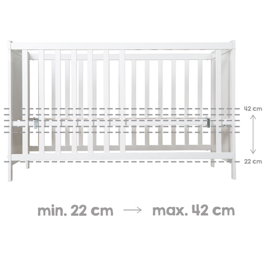 Letto multifunzione con funzione di attacco 60 x 120 cm, bianco, compresa l'attrezzatura da letto